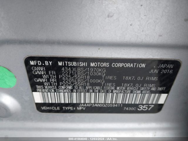 JA4AP3AW0GZ059411 Mitsubishi Outlander Sport 2.4 Es