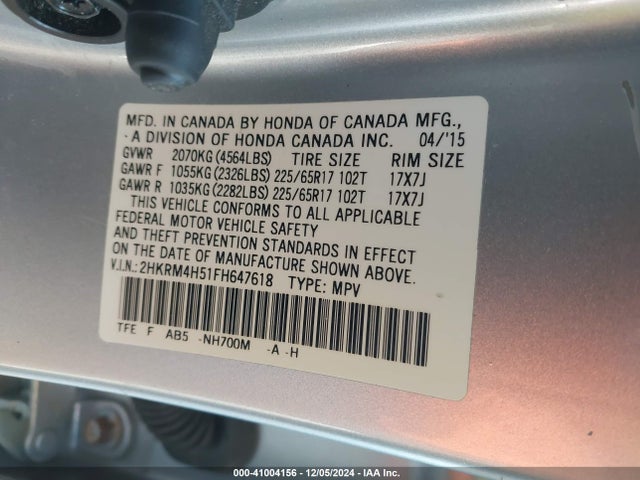 Honda CR-V EX 2015 2HKRM4H51FH647618 Image 9