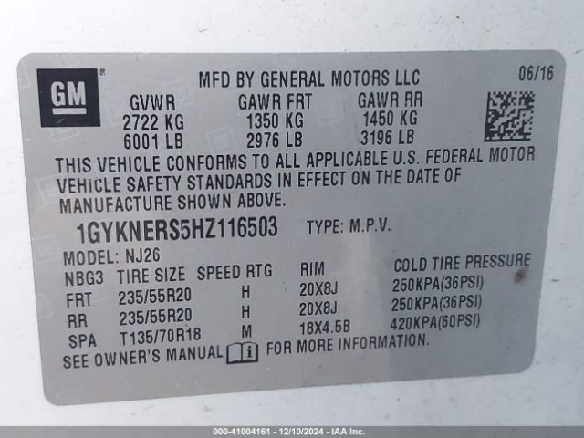 1GYKNERS5HZ116503 Cadillac Xt5 Premium Luxury
