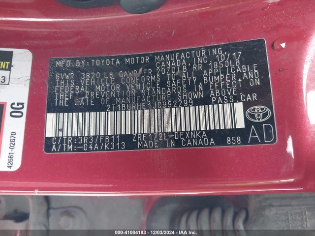 Toyota COROLLA LE 2018 2T1BURHE1JC992299 Image 9