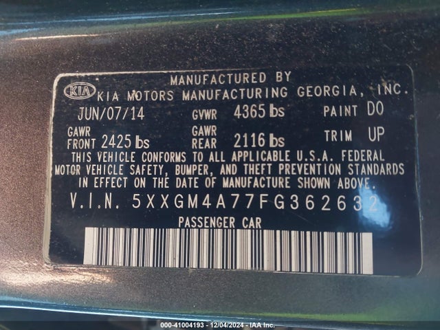 KIA Optima Lx 2015 5XXGM4A77FG362632 Image 9