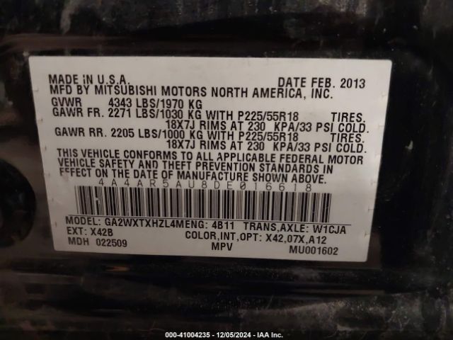 2013 MITSUBISHI OUTLANDER SPORT 4A4AR5AU8DE016618 Photo 8