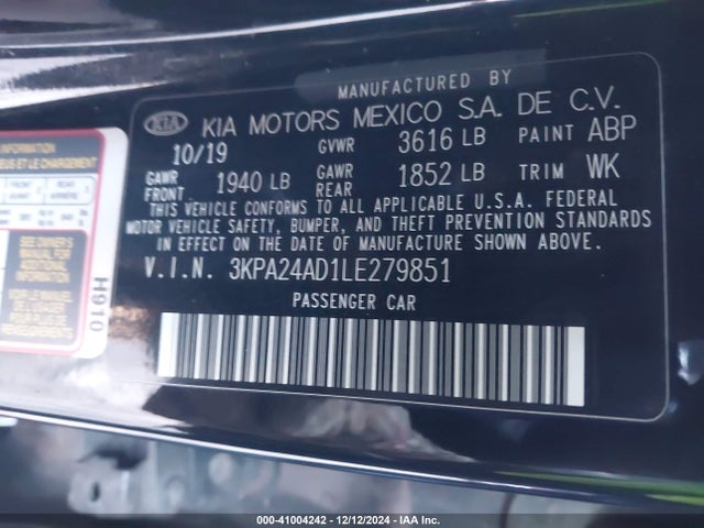 3KPA24AD1LE279851 KIA RIO LX
