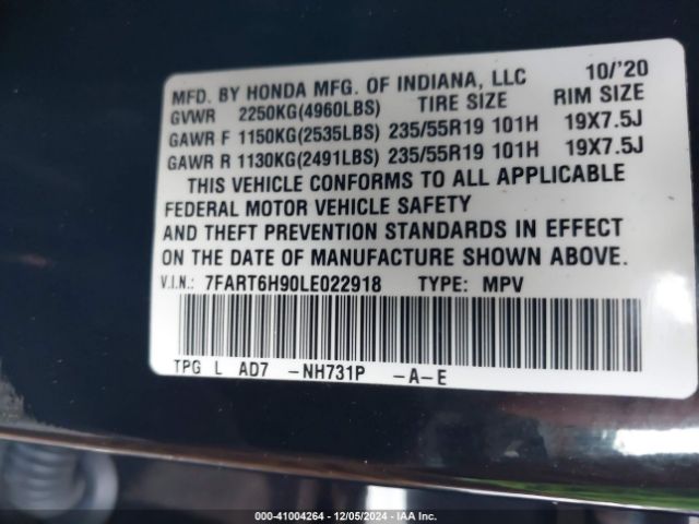 7FART6H90LE022918 Honda Cr-v Hybrid Touring