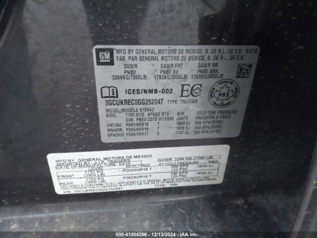 3GCUKREC0GG252047 Chevrolet Silverado 1500 1lt/2lt