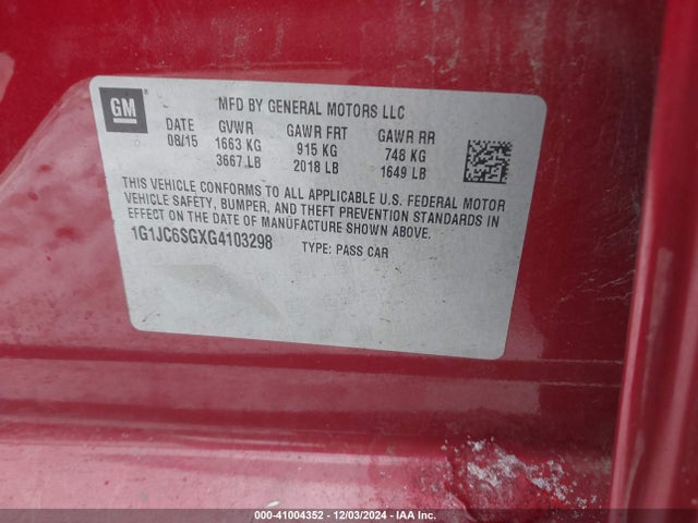 Chevrolet Sonic Lt Auto 2016 1G1JC6SGXG4103298 Image 9