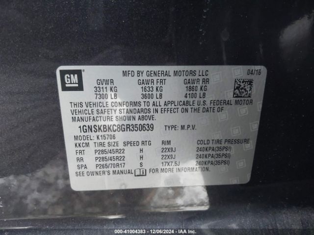1GNSKBKC8GR350639 Chevrolet Tahoe Lt