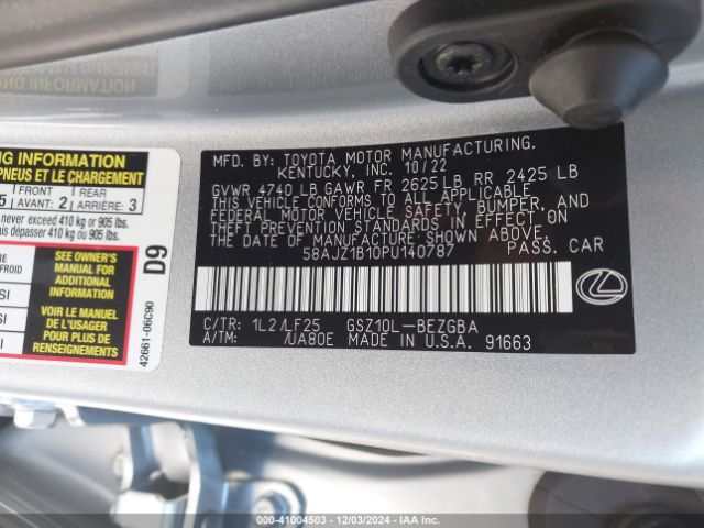 58AJZ1B10PU140787 Lexus Es 350 F Sport Handling