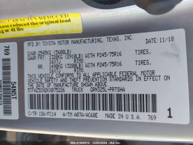 5TFAZ5CN2KX075226 Toyota Tacoma Sr5 V6