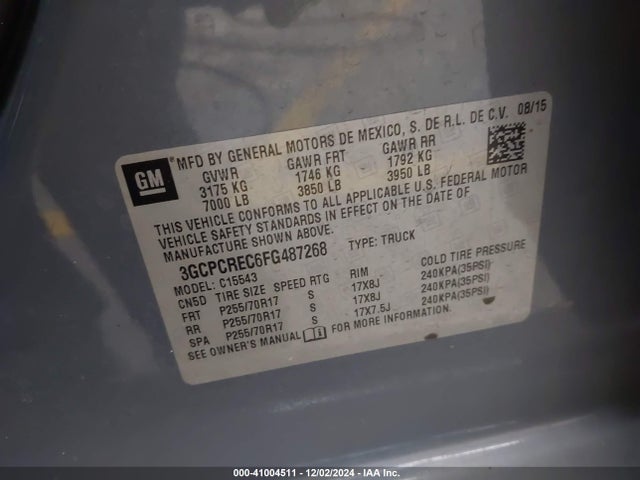 Chevrolet Silverado 1500 Lt 2015 3GCPCREC6FG487268 Image 9