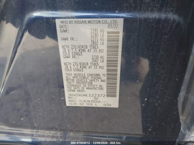5N1AZ2ASXNC122372 Nissan Murano S Intelligent Awd