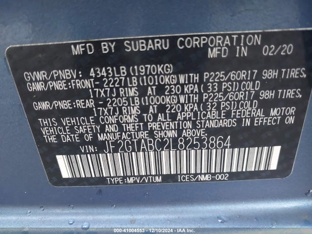 Subaru Crosstrek 2020 JF2GTABC2L8253864 Image 9