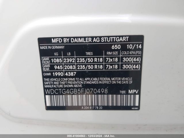 WDCTG4GB5FJ070498 Mercedes-Benz Gla 250 4matic