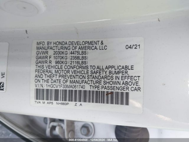 1HGCV1F33MA061740 Honda Accord Sport