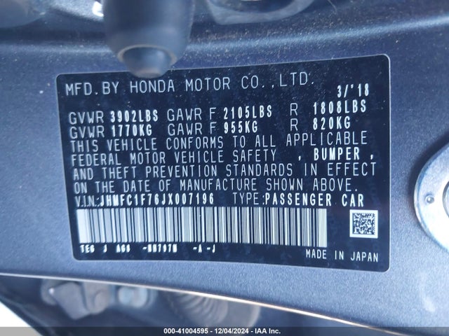 Honda Civic Ex-l 2018 JHMFC1F76JX007196 Image 9