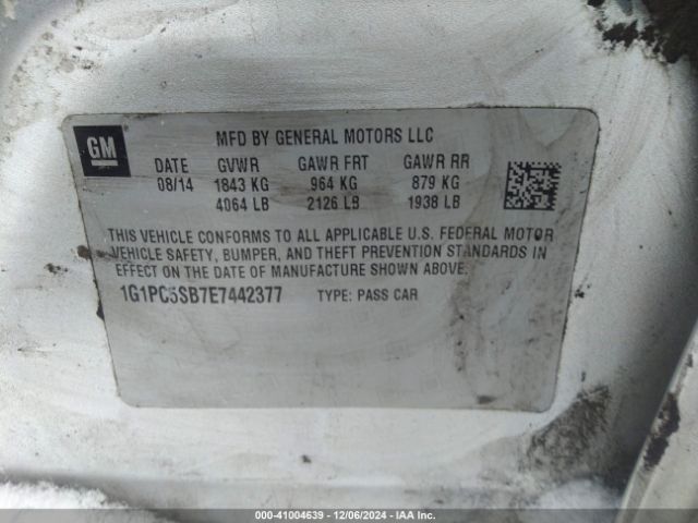 1G1PC5SB7E7442377 Chevrolet Cruze 1lt Auto