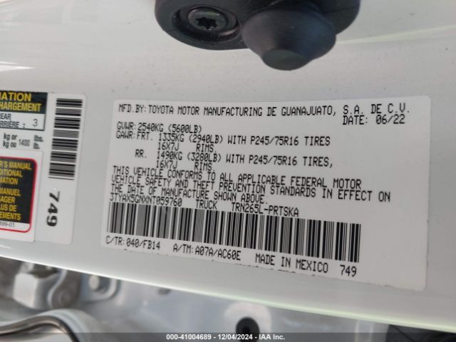 3TYAX5GNXNT059760 Toyota Tacoma Sr