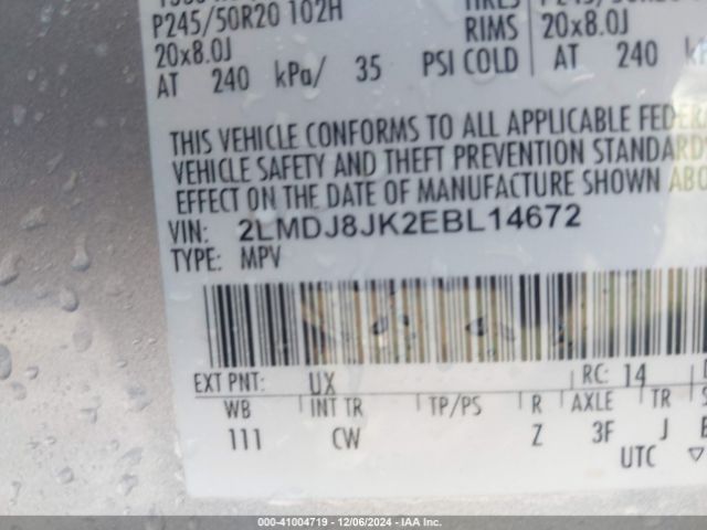 2LMDJ8JK2EBL14672 Lincoln MKX