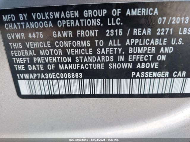 1VWAP7A30EC008863 Volkswagen Passat 2.5l S