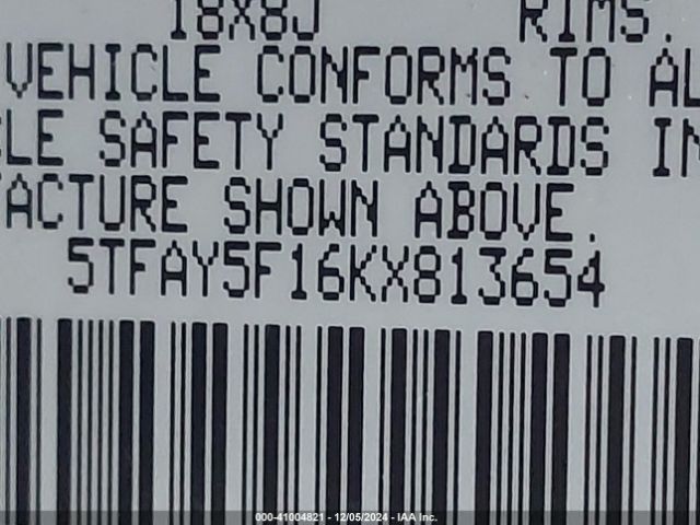 5TFAY5F16KX813654 Toyota Tundra 1794 5.7l V8