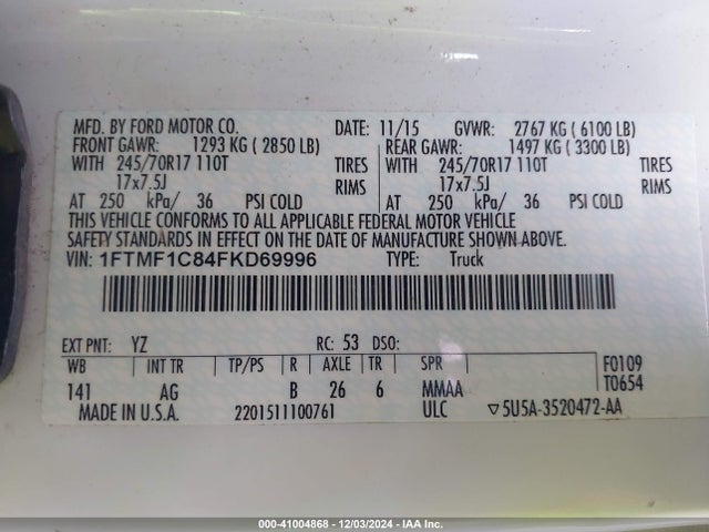 Ford F-150 Xl 2015 1FTMF1C84FKD69996 Image 9