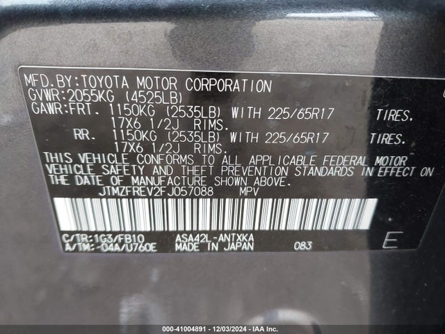 JTMZFREV2FJ057088 Toyota RAV4 LE