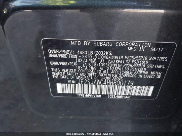 JF2SJAWC4HH800179 Subaru Forester 2.5i Touring