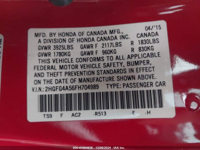 2HGFG4A56FH704989 Honda CIVIC SI