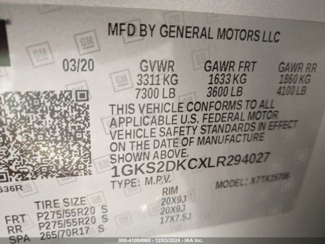 1GKS2DKCXLR294027 GMC Yukon 4wd Slt Standard Edition