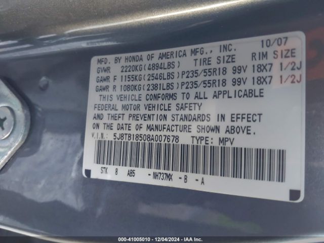 2008 ACURA RDX 5J8TB18508A007678 Photo 8