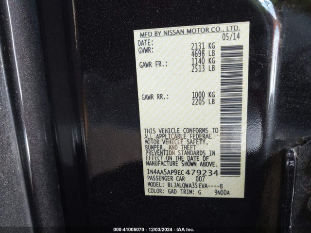 Nissan Maxima 3.5 S 2014 1N4AA5AP9EC479234 Image 9