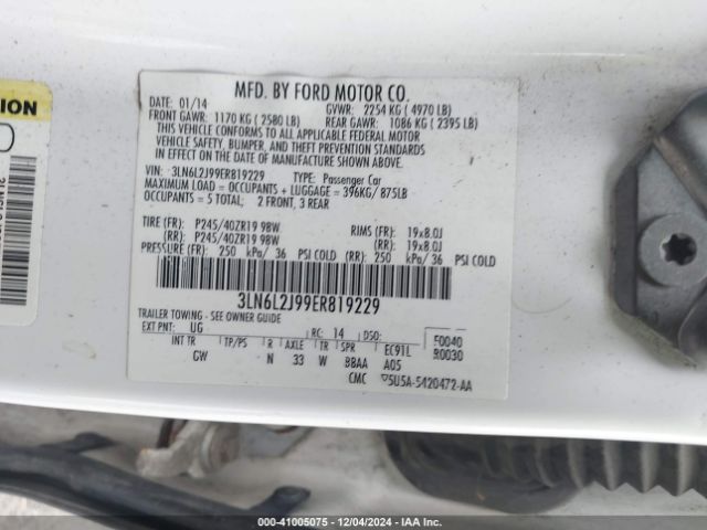 3LN6L2J99ER819229 Lincoln MKZ