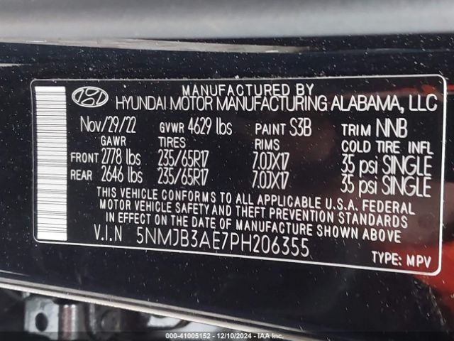 5NMJB3AE7PH206355 Hyundai TUCSON SEL