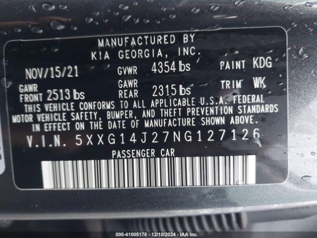 5XXG14J27NG127126 KIA K5 LXS
