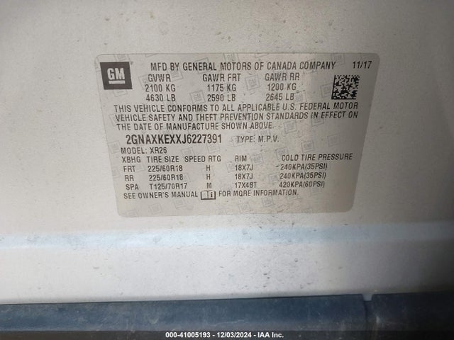 Chevrolet EQUINOX LT 2018 2GNAXKEXXJ6227391 Image 9