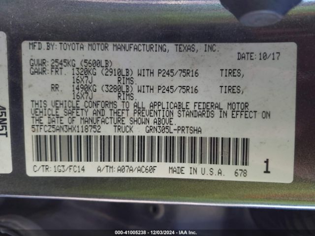 5TFCZ5AN3HX118752 Toyota Tacoma Sr5 V6