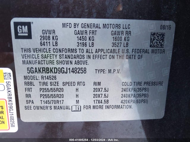 Buick Enclave Leather 2016 5GAKRBKD9GJ148258 Image 9