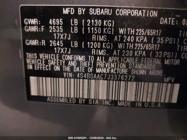 4S4BSAAC7J3376272 Subaru Outback 2.5i