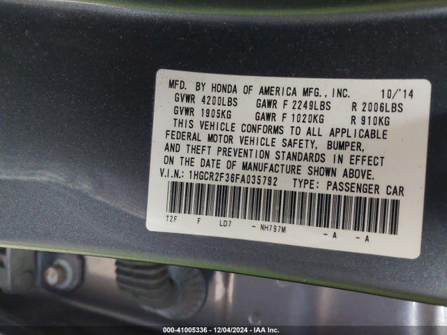 Honda ACCORD LX 2015 1HGCR2F36FA035792 Image 9