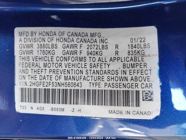 Honda Civic Sport 2022 2HGFE2F53NH560643 Image 9
