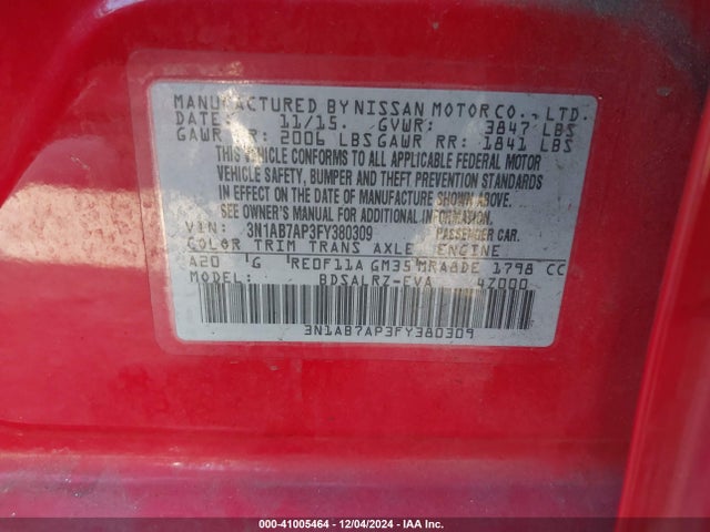 Nissan SENTRA SR 2015 3N1AB7AP3FY380309 Image 9