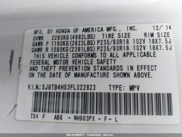 5J8TB4H53FL022923 Acura RDX