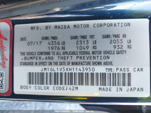 JM1GL1V5XH1143950 Mazda Mazda6 Touring