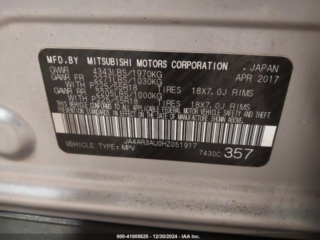 JA4AR3AU0HZ051917 Mitsubishi Outlander Sport 2.0 Le