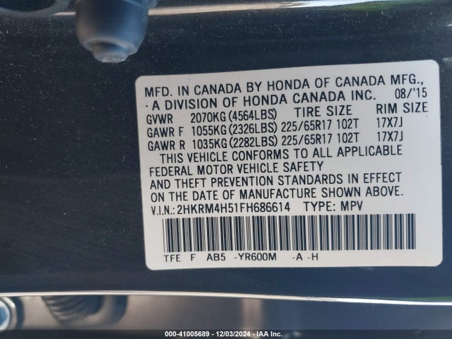 Honda CR-V EX 2015 2HKRM4H51FH686614 Image 9