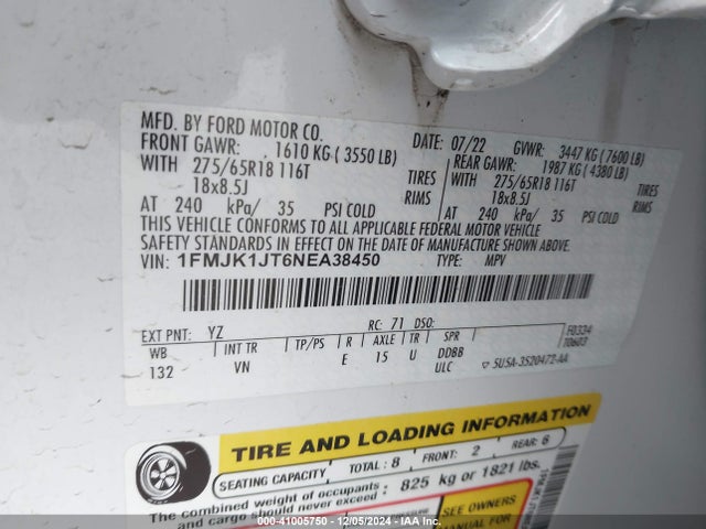 Ford Expedition Xlt Max 2022 1FMJK1JT6NEA38450 Image 9