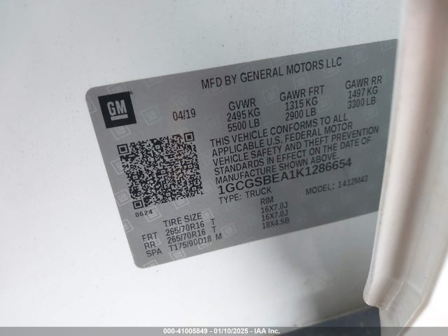 1GCGSBEA1K1286654 Chevrolet Colorado Wt