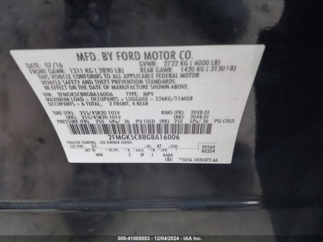 2FMGK5C88GBA16006 Ford FLEX SEL