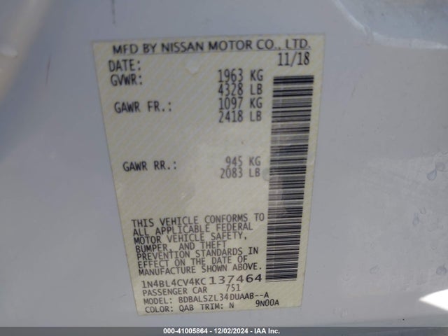 Nissan Altima 2019 1N4BL4CV4KC137464 Image 21