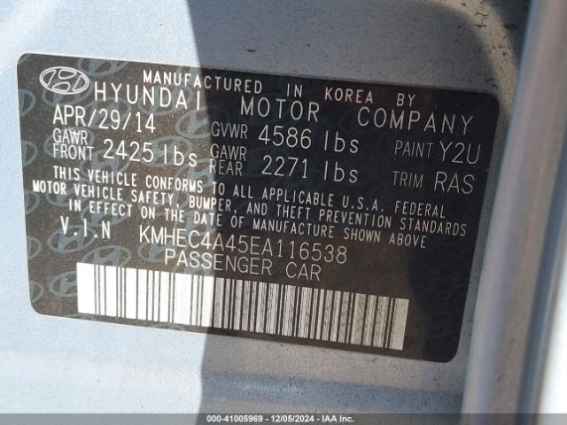 KMHEC4A45EA116538 Hyundai SONATA HYBRID